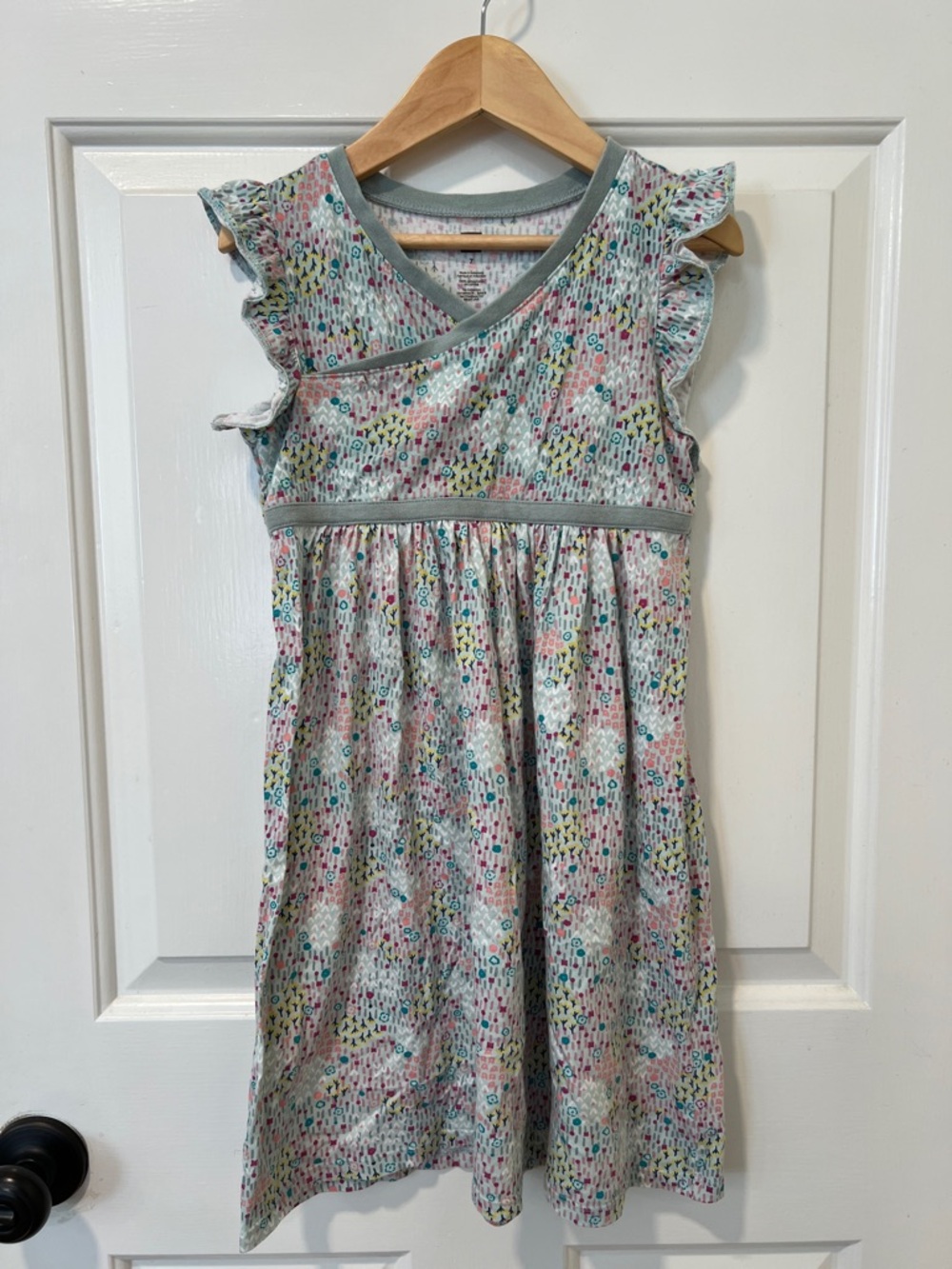Tea Collection Pastel Floral Ruffle Sleeve Dress - Light Blue Multi